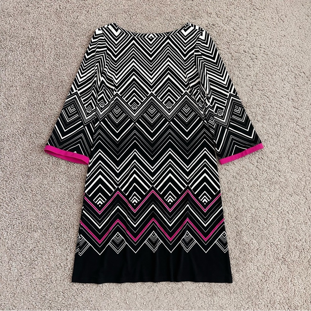 Eliza J Black Pink Geometric Print 3/4 Sleeve Shift Dress Womens 4